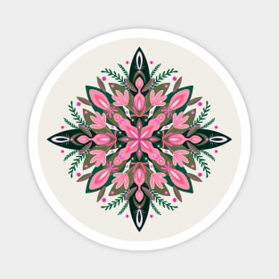 Vibrant pink and green floral mandala Magnet